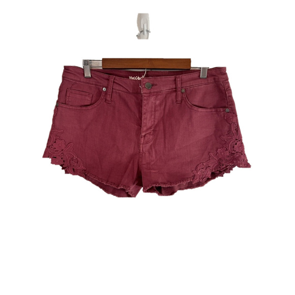 Mossimo Colorful Mauve Super Stretch High Rise Denim Cut Off Shorts Size 12 - Picture 1 of 10